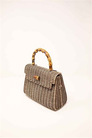 Dove grey woven wicker bag with bamboo handle Laboratorio Capri | 110TORTORA